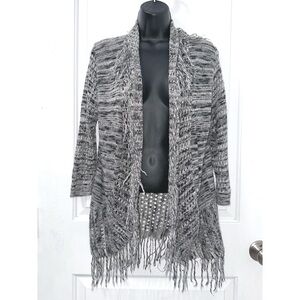 Vanity Y2K grey fringe sweater cardigan size XL